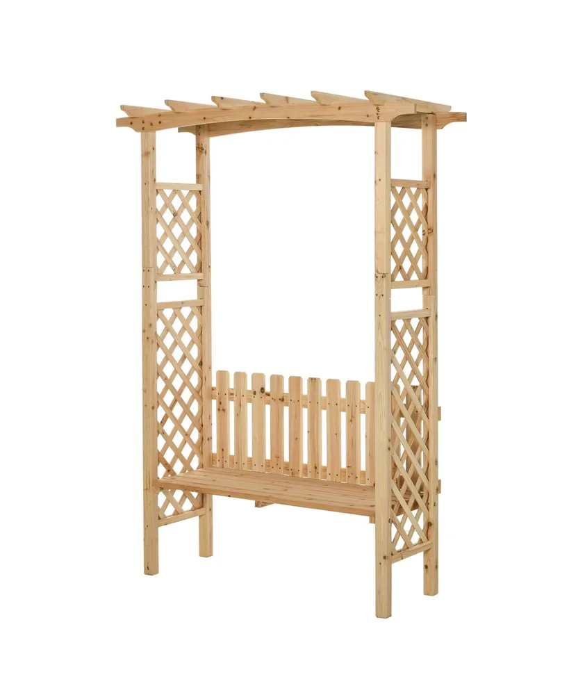 Outsunny Outdoor Garden Bench Arch Pergola with Natural Fir Wood Build, Protective Varnish, & 2 Person Ergonomic Bench