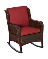 Outsunny Wicker Rocking Chair, Outdoor Rocker w/ Cushions, Wine