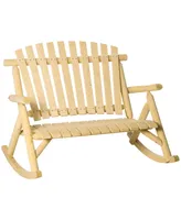 Outsunny Wooden Porch Rocking Chair, Wood Double Adirondack, 2 Person Rocker Bench for Indoor or Outdoor with High Rise Slatted Back