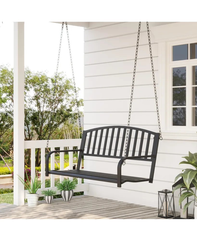 Outsunny 2 Person Front Porch Swing Patio Swing Bench, Outdoor Steel Swing Chair with Sturdy Chains, for Backyard, Deck, 528 lb Weight Capacity, Black