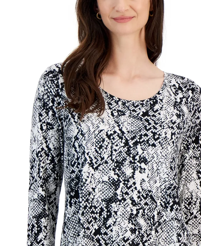 Jm Collection Women's Animal-Print Penelope 3/4-Sleeve Top, Created for  Macy's