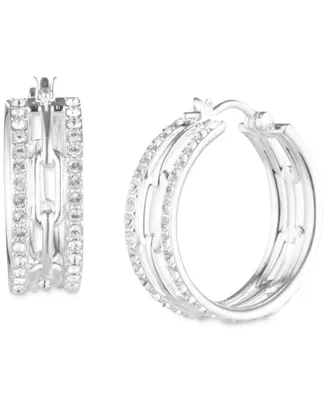 Lauren Ralph Lauren Crystal Chain Link Motif Small Hoop Earrings in Sterling Silver, 0.81"