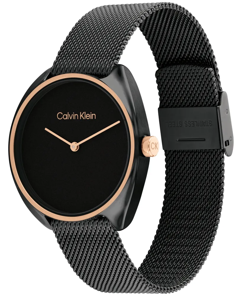 Calvin Klein Women's Quartz Black Stainless Steel Mesh Bracelet Watch 34mm