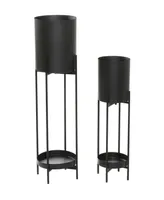 Black Metal Indoor Outdoor Planter with Removable Stand Set of 2