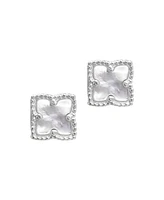 Adornia Silver Plated Flower White Imitation Mother of Pearl Stud Earrings