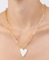 Adornia 20-22" Adjustable 14K Gold Plated White Enamel Heart Paper Clip Chain Necklace