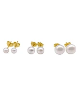 Adornia 14K Gold Plated Freshwater Pearl Stud Earrings Set, 6 Pieces