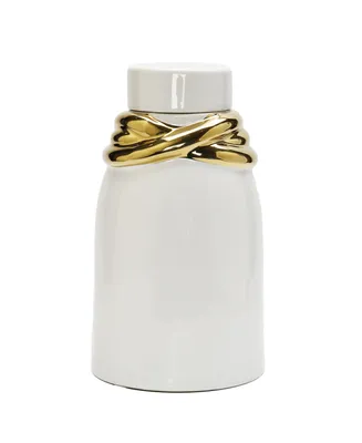 White Ceramic Jar with Lid and Gold-Tone Details