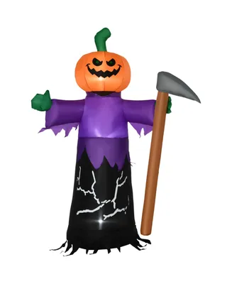 Outsunny 5ft Inflatable Halloween Pumpkin Man Reaper, Blow-Up Outdoor Led Yard Display for Garden, Lawn, Party, Holiday