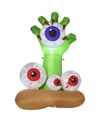 Outsunny 4ft Inflatable Halloween Monster Hand Grasping Bloodshot Eyeballs, Blow-Up Outdoor Led Display for Lawn, Garden, Party