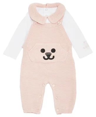 Guess Baby Girls Bodysuit and Knit Cotton Overall, 2 Piece Set