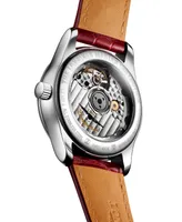 Longines Women's Swiss Automatic Master Diamond (1/20 ct. t.w.) Red Leather Strap Watch 34mm