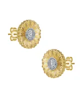 Rachel Glauber Stylish 14K Gold Plated and Cubic Zirconia Floral Stud Earrings