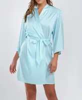 iCollection Women's Olivia Satin Robe with Eyelash Lace Trim - Light