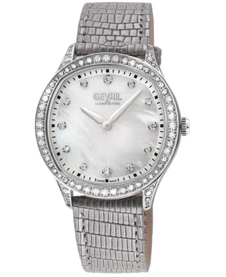 Gevril Women's Morcote Swiss Quartz Silver-Tone Leather Watch 36mm