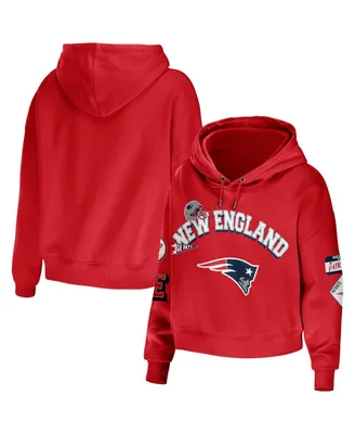 Women's Wear by Erin Andrews Red New England Patriots Plus Modest Cropped Pullover Hoodie
