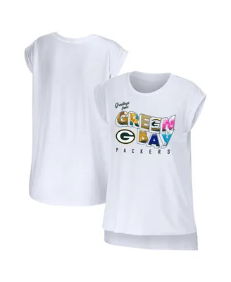 Women's Wear by Erin Andrews White Green Bay Packers Greetings From Muscle T-shirt