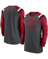 Men's Nike Heathered Charcoal, Cardinal Arizona Cardinals Tri-Blend Raglan Athletic Long Sleeve Fashion T-shirt