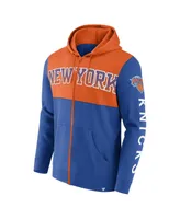 Men's Fanatics Blue, Orange New York Knicks Skyhook Colorblock Full-Zip Hoodie