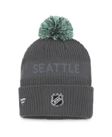 Men's Fanatics Charcoal Seattle Kraken Authentic Pro Home Ice Cuffed Knit Hat with Pom