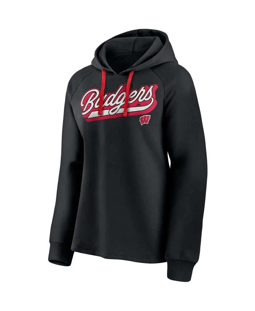 Women's Fanatics Black Wisconsin Badgers Script Raglan Pullover Hoodie