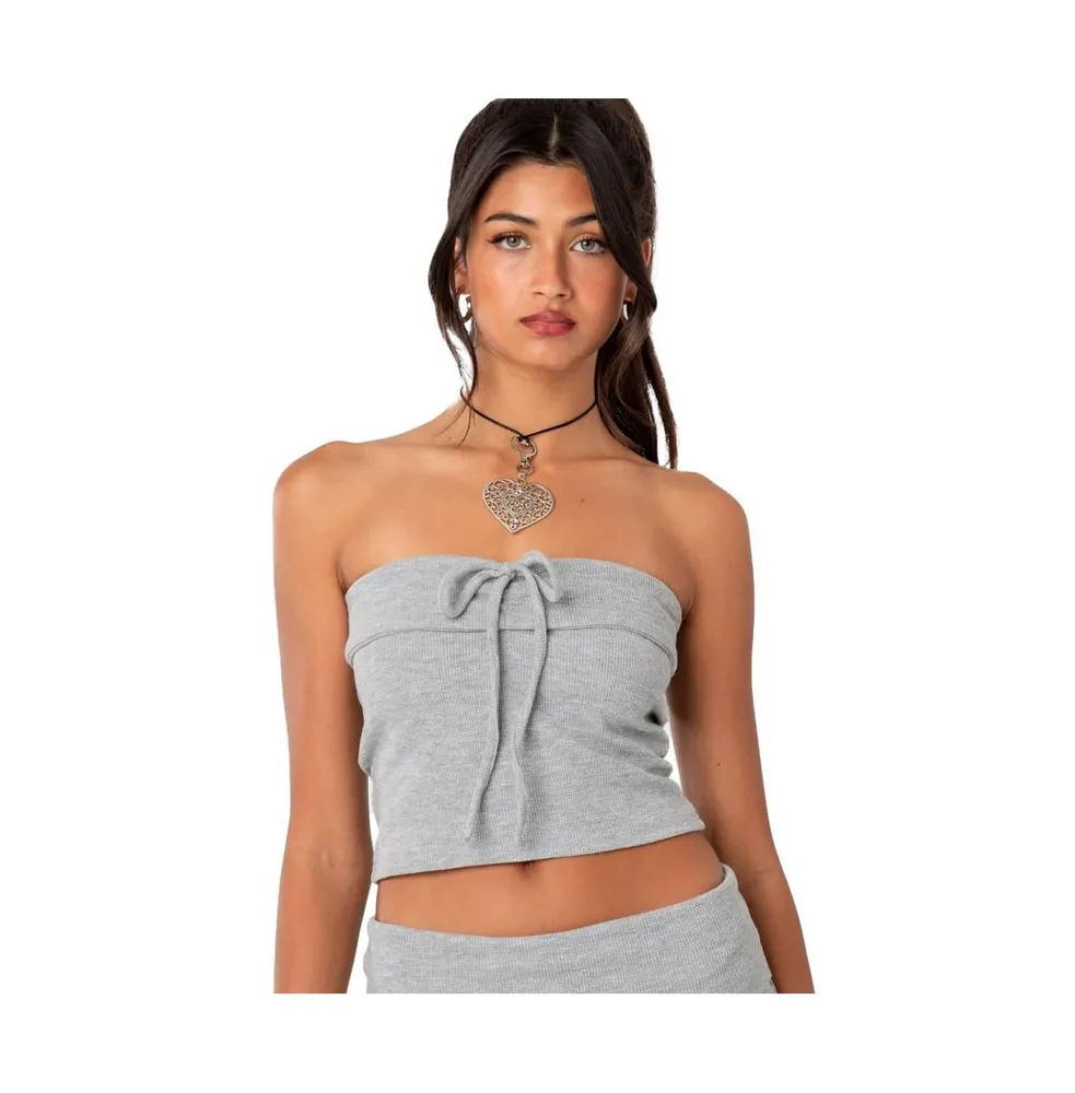 Women's Lizzy Foldover Waffle Tube Top