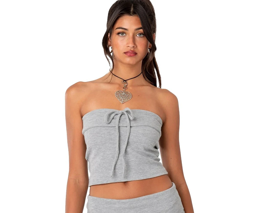 Women's Lizzy Foldover Waffle Tube Top