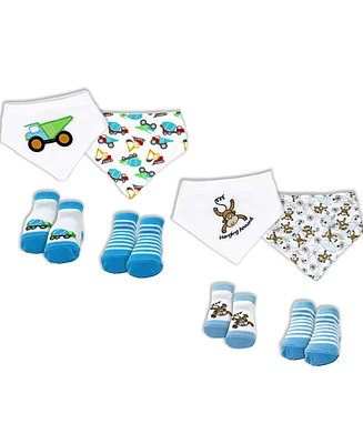 Baby Mode Boys Closure Bibs and Socks, 8 Piece Set