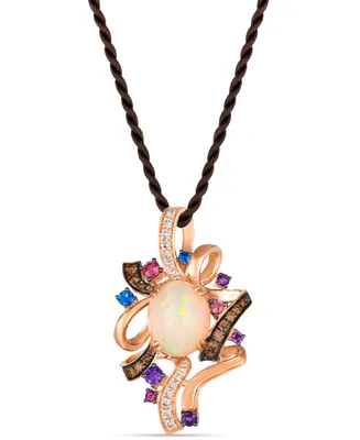 Le Vian Crazy Collection Multi-Gemstone (2-3/8 ct. t.w.) & Diamond (1/2 ct. t.w.) Abstract Swirl Silk Cord 18" Pendant Necklace in 14k Rose Gold