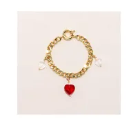 Joey Baby 18K Gold Plated Freshwater Pearls Chunky Chain with Glass Red Heart Charm