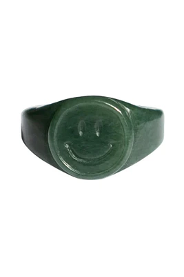 seree Smiley face - Green jade signet ring