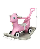 Baby Rocking Horse 4 in 1 Kids Ride On Toy Push Car w/ Music Indoor Outdoor Gift