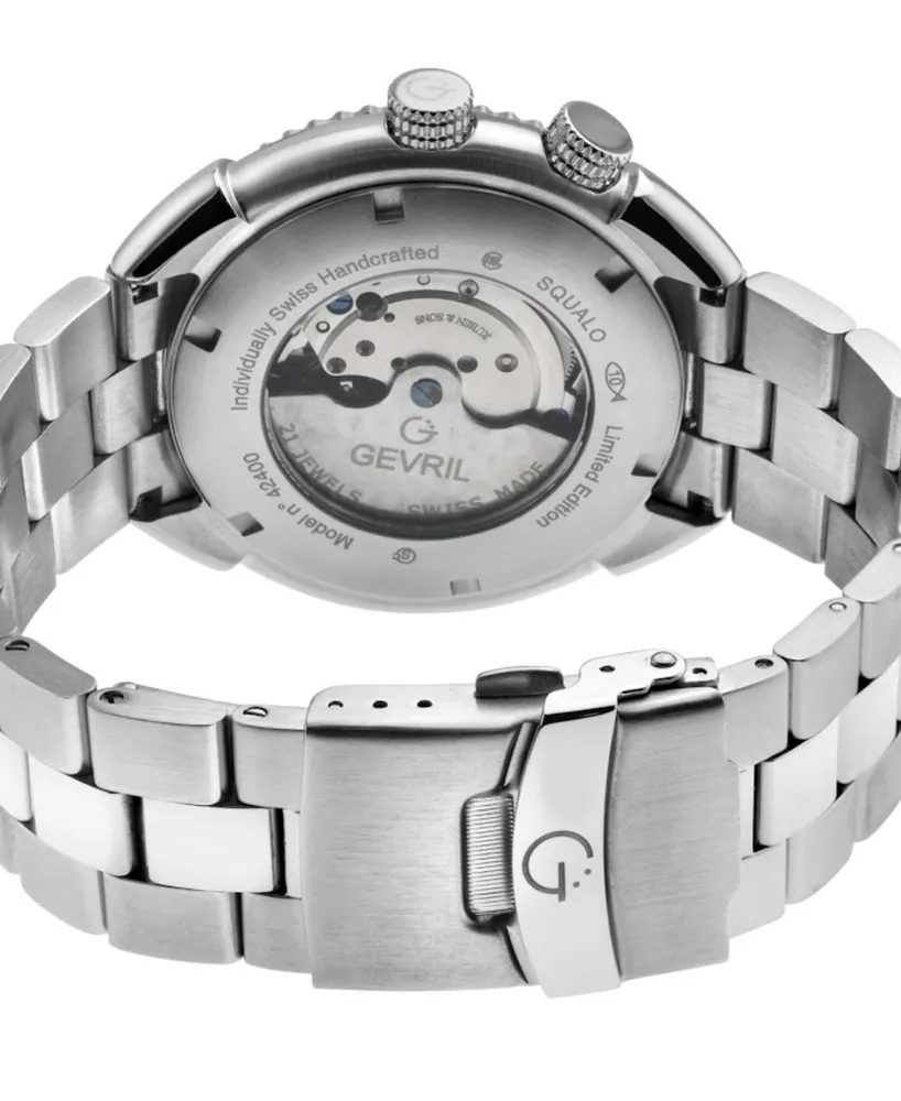 GV2 by Gevril Men's Squalo Swiss Automatic Silver-Tone Stainless Steel Watch 46mm