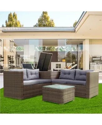 Simplie Fun 4 Piece Patio Sectional Wicker Rattan Outdoor Furniture Sofa Set With Storage Box