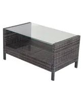 Simplie Fun Outdoor Patio Furniture Coffee Table With Clear Tempered Glass