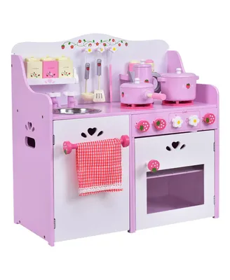 Kids Wooden Play Set Kitchen Toy Strawberry Pretend Cooking Playset Toddler