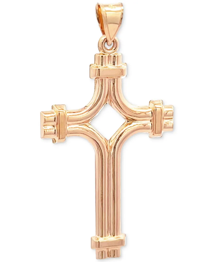 Double Row Polished Cross Pendant in 14k Gold, Created for Macy's