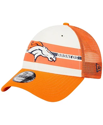 Men's New Era Cream, Orange Denver Broncos Team Stripe Trucker 9FORTY Snapback Hat
