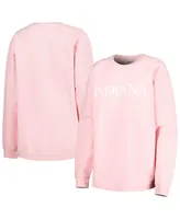 Women's Pressbox Pink Indiana Hoosiers Comfy Cord Bar Print Pullover Sweatshirt