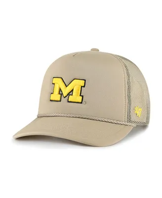 Men's '47 Brand Khaki Michigan Wolverines Foam Front Mesh Trucker Snapback Hat