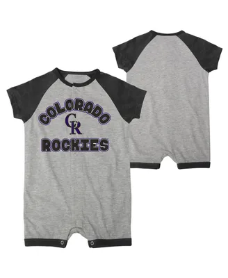 Newborn and Infant Boys Girls Heather Gray Colorado Rockies Extra Base Hit Raglan Full-Snap Romper