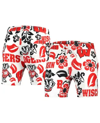 Men's Wes & Willy White Wisconsin Badgers Vault Tech Swimming Trunks