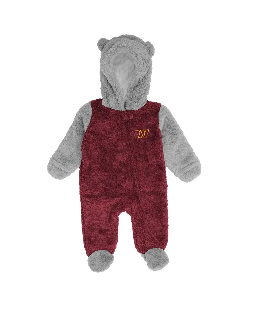 Newborn and Infant Boys Girls Burgundy, Gray Washington Commanders Game Nap Teddy Fleece Bunting Full-Zip Sleeper