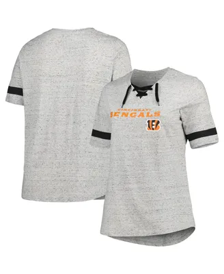 Women's Heather Gray Cincinnati Bengals Plus Size Lace-Up V-Neck T-shirt