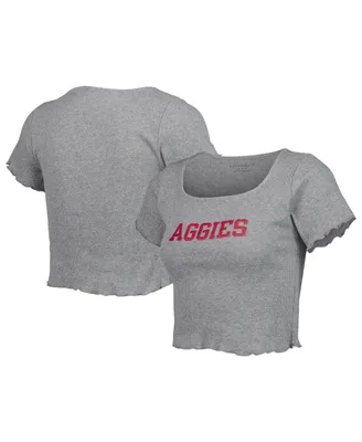 Women's Gray Texas A&M Aggies Baby Rib Lettuce-Edge Trim T-shirt