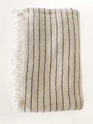 Light Beige Striped Turkish Cotton Crinkled Throw Blanket 55x75