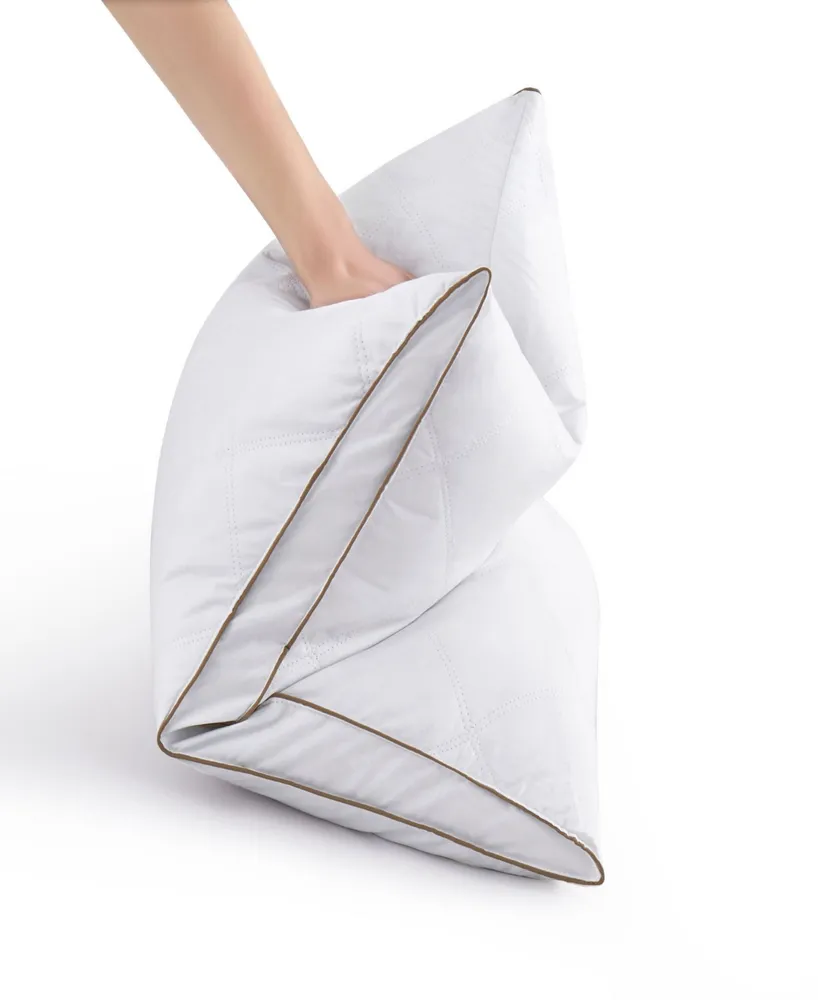 Unikome 2 Pack 100% Cotton Diamond Grid Medium Support Down Feather Gusseted Pillow Set, King