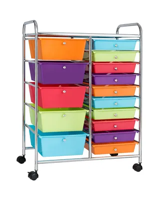 Costway 15 Drawer Rolling Storage Cart Storage Rolling Carts Drawers - Assorted Pre