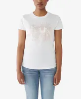 True Religion Women's Short Sleeve Crystal Slim Crew T- shirt
