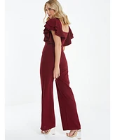 Quiz Women's Square Neck Frill Palazzo Jumpsuit